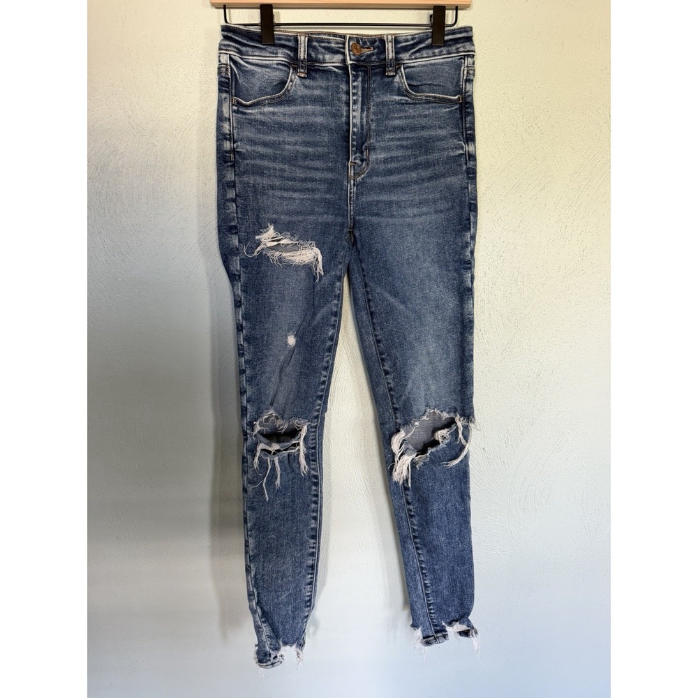 American Eagle High Waisted Distressed Skinny Jeans Jeggings Blue 4L Long